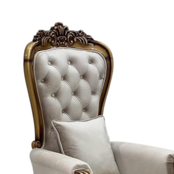 Opulent French Provincial Tufted Armchairs with Gold Leaf Carvings - Image 3