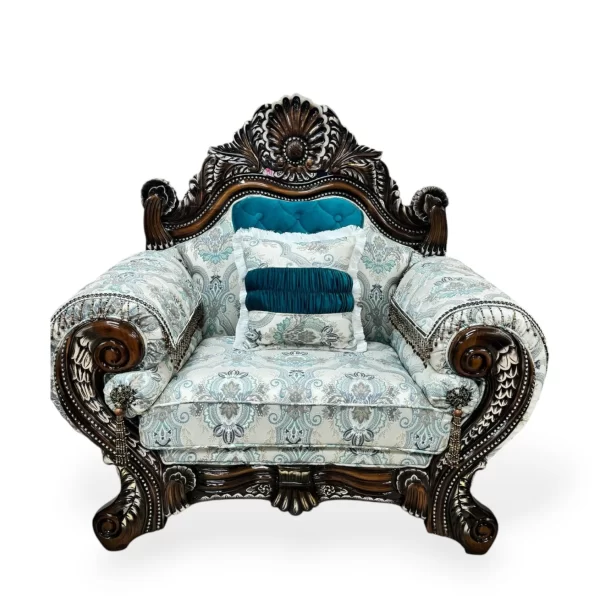 Grand Baroque Carved Armchair with Paisley and Tufted Upholstery - Image 2