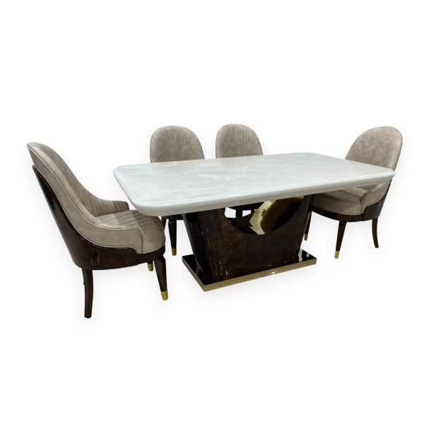 Contemporary Marble-Top Dining Set with Art Deco Chairs - Image 2