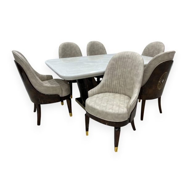 Contemporary Marble-Top Dining Set with Art Deco Chairs - Image 3