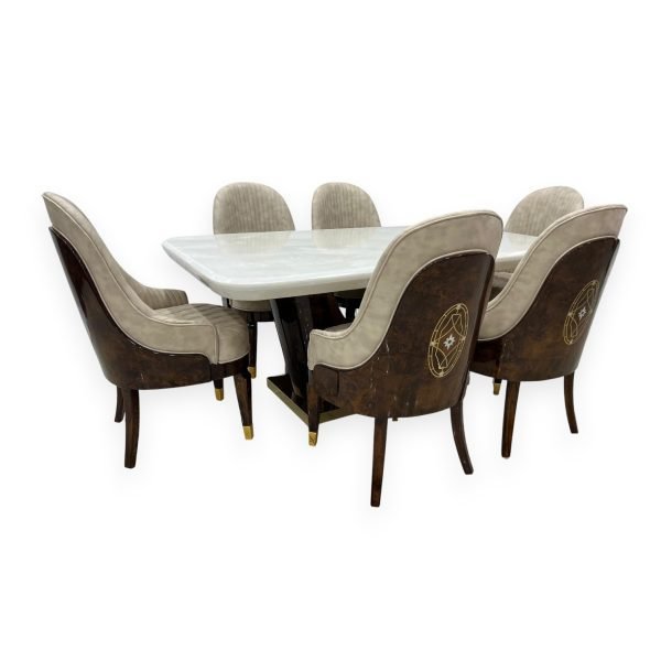 Contemporary Marble-Top Dining Set with Art Deco Chairs - Image 4