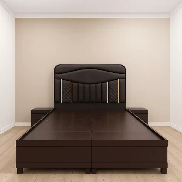 The Elite Queen Bed with Gold Accent Upholstery