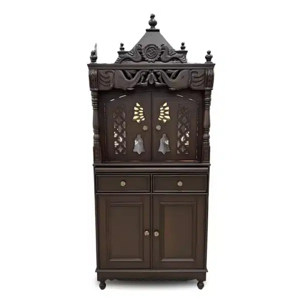 Exquisitely Carved Dark Wood Mandir - Image 2