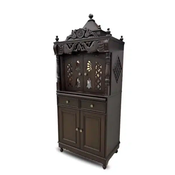 Exquisitely Carved Dark Wood Mandir - Image 3