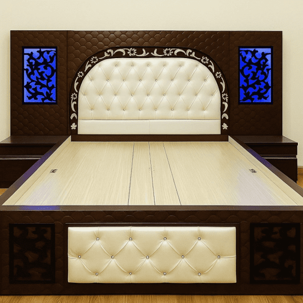 Luxury King Size Bed with Upholstered Headboard & LED Backlit Panels - Image 2