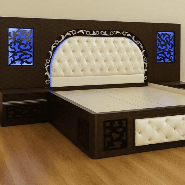 Luxury King Size Bed with Upholstered Headboard & LED Backlit Panels