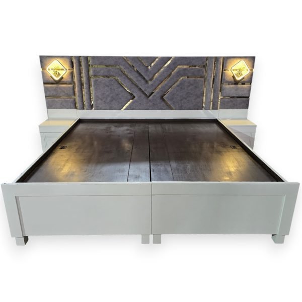 King Bed with Gold Accent Headboard and Integrated Lighting - Image 3