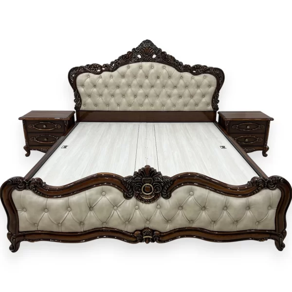 Grand European Style Tufted Bed with Ornate Carvings - Image 2