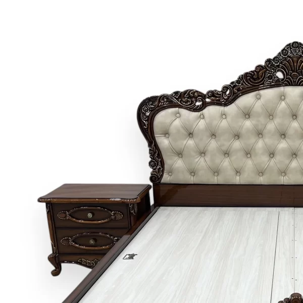 Grand European Style Tufted Bed with Ornate Carvings - Image 3