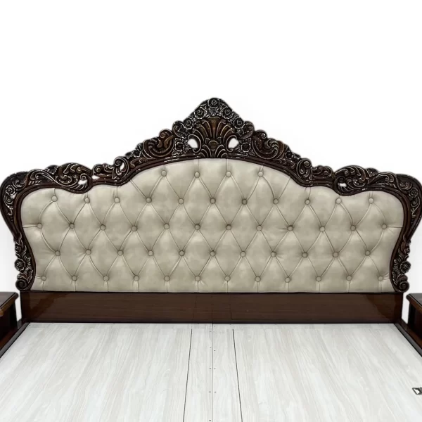 Grand European Style Tufted Bed with Ornate Carvings - Image 4