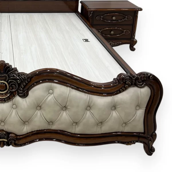 Grand European Style Tufted Bed with Ornate Carvings - Image 6