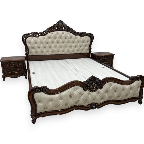 Grand European Style Tufted Bed with Ornate Carvings - Image 8