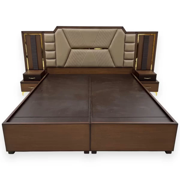 Modern Geometric Panel Bed with Integrated Nightstands - Image 3
