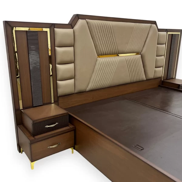 Modern Geometric Panel Bed with Integrated Nightstands - Image 2