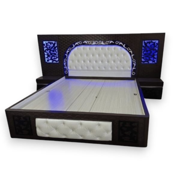 Luxury King Size Bed with Upholstered Headboard & LED Backlit Panels - Image 3