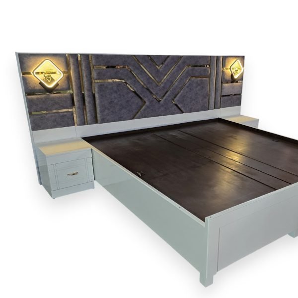 King Bed with Gold Accent Headboard and Integrated Lighting - Image 2