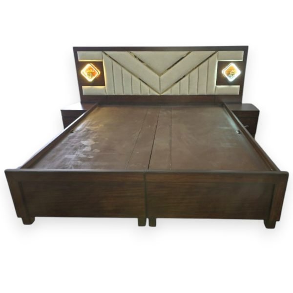 King Bed with Geometric Upholstery and Illuminated Panels - Image 2