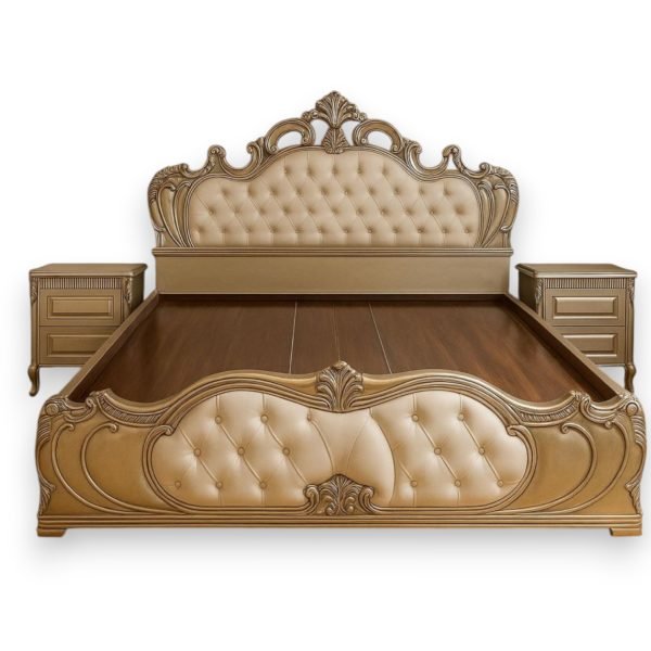 Royal Carved King Bed with Tufted Champagne Upholstery - Image 2