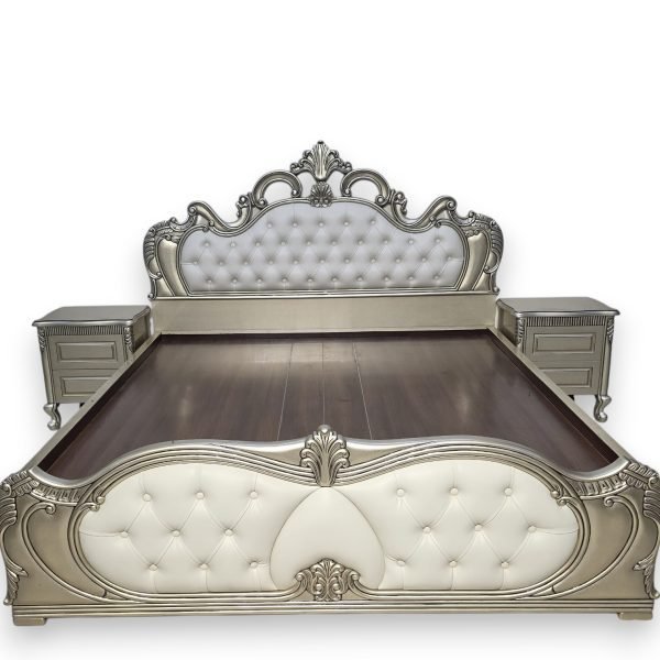 Royal Carved King Bed with Tufted Champagne Upholstery - Image 3