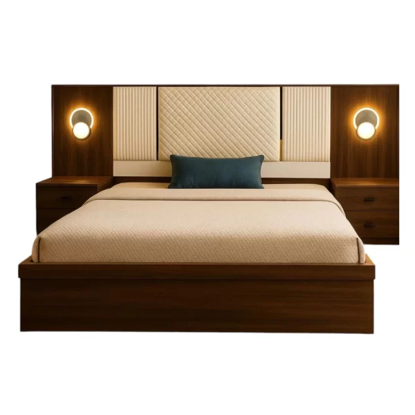 Luxe King Bed with Paneled Headboard, Integrated Lighting, and Nightstands - Image 2