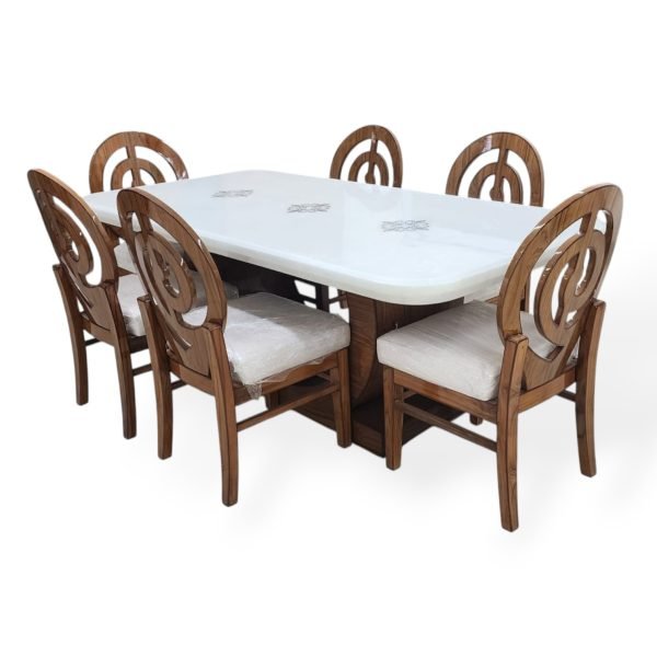 Modern Wooden Dining Set with Swirl-Back Chairs - Image 2