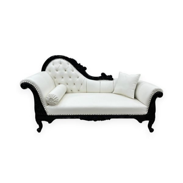 Elegant French Provincial White Tufted Chaise Lounge - Image 2