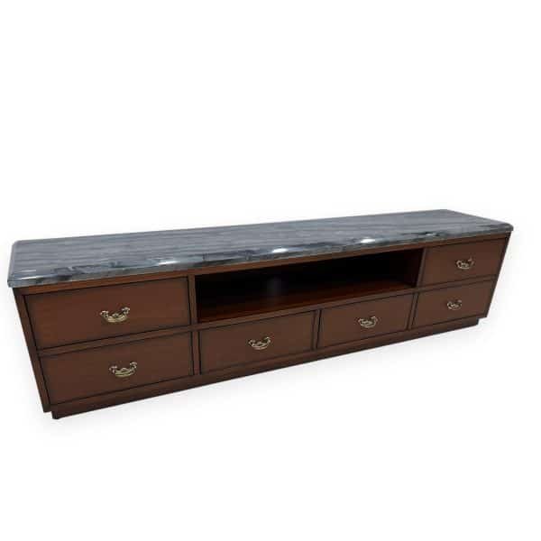 Classic Walnut Media Console with Dark Marble Top - Image 2