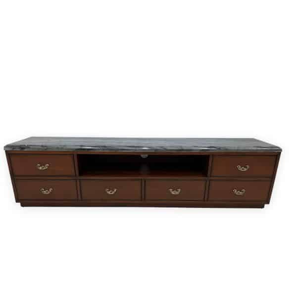 Classic Walnut Media Console with Dark Marble Top - Image 3
