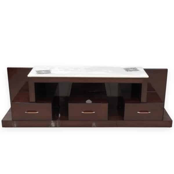 Sleek High-Gloss TV Stand with Marble Top - Image 3