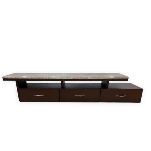 Floating Modern Media Console with Cream Marble Top - Image 3