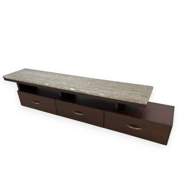 Floating Modern Media Console with Cream Marble Top - Image 2
