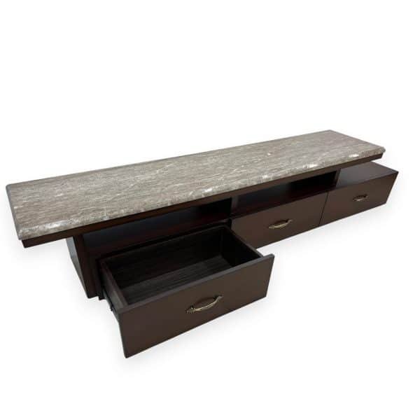 Floating Modern Media Console with Cream Marble Top - Image 4