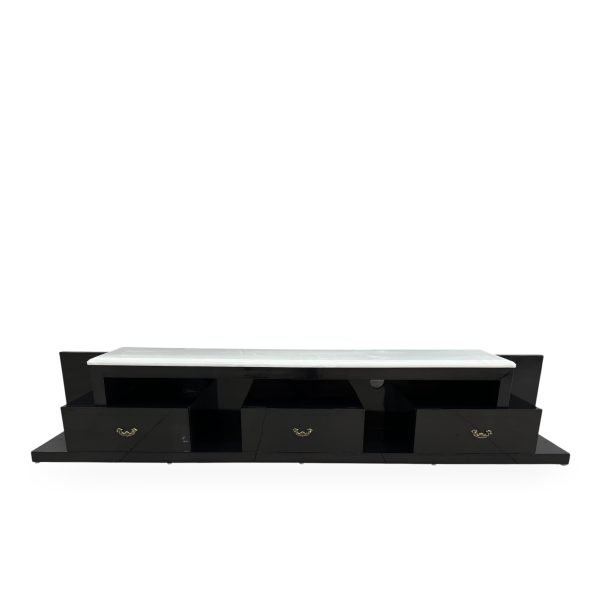 Gloss Black Floating Media Console with White Marble - Image 5