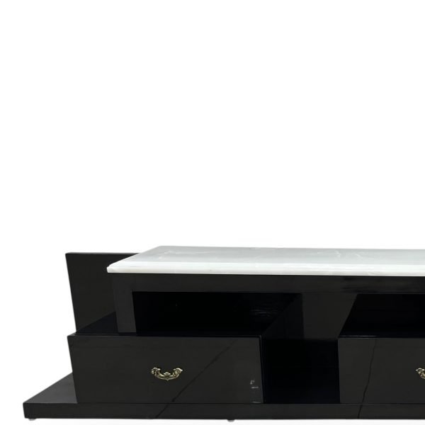 Gloss Black Floating Media Console with White Marble - Image 4