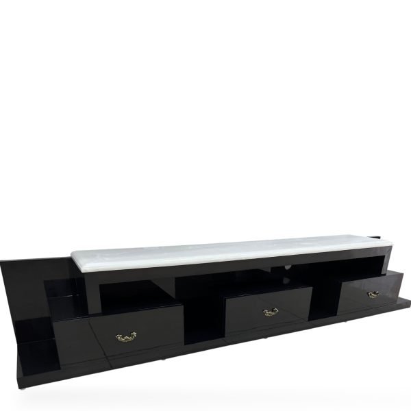 Gloss Black Floating Media Console with White Marble - Image 2