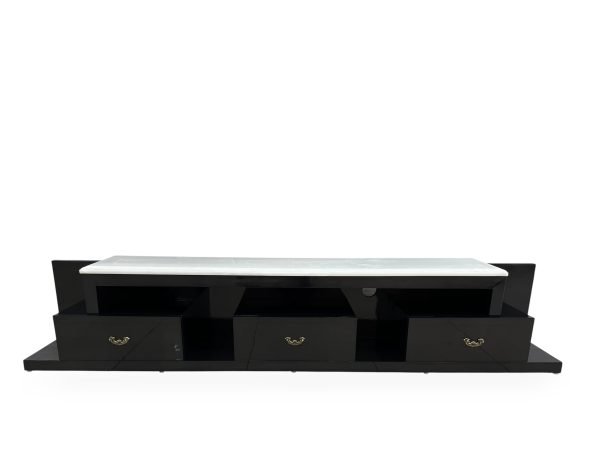 Gloss Black Floating Media Console with White Marble - Image 3
