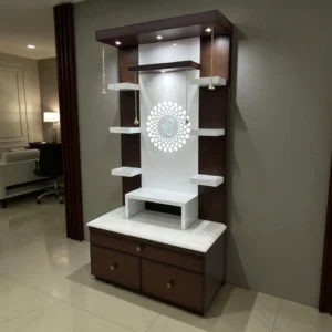 Modern Wooden Home Temple with LED Backlit Ik Onkar