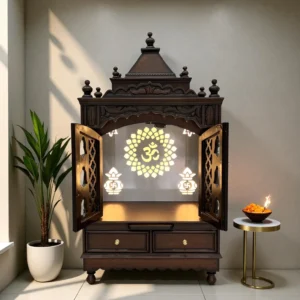 Traditional Wooden Temple with Intricate Carved Doors