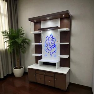 Modern Wooden Home Temple with LED Backlit Ganesha