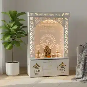 White Contemporary Mandir with Storage