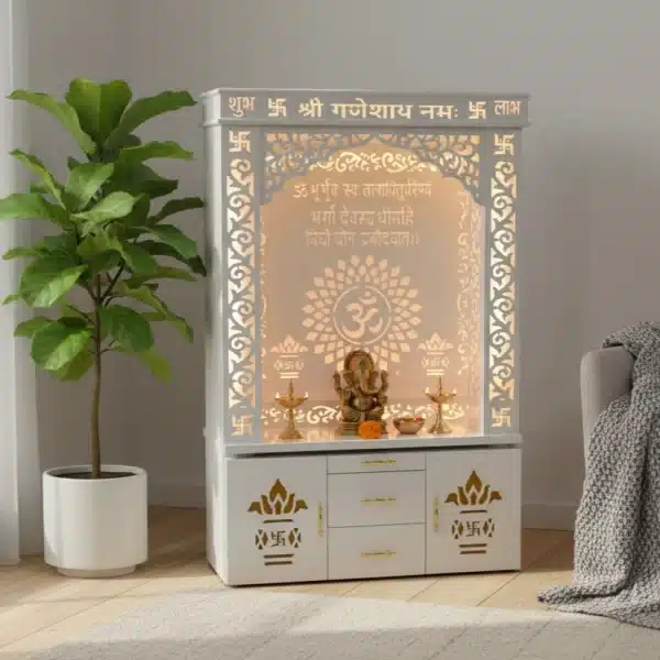 White Contemporary Mandir with Storage