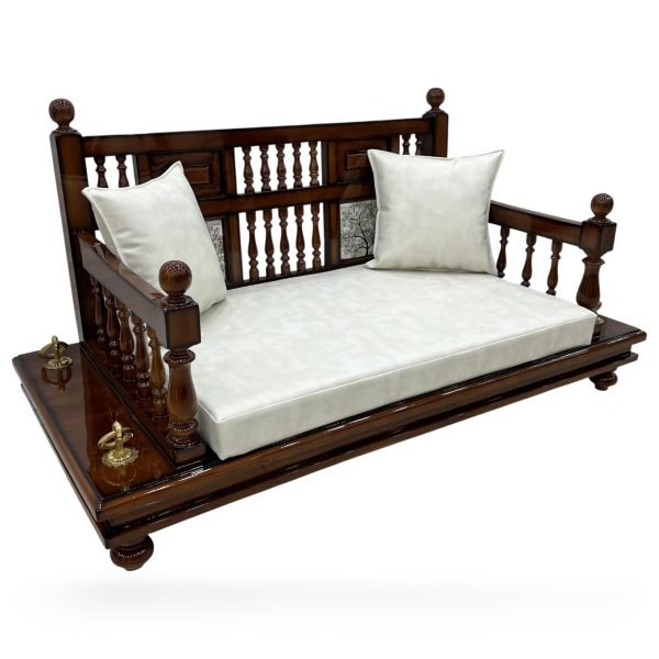 Elegant Teak Wood Indoor Swing With Copper Accents - Image 3