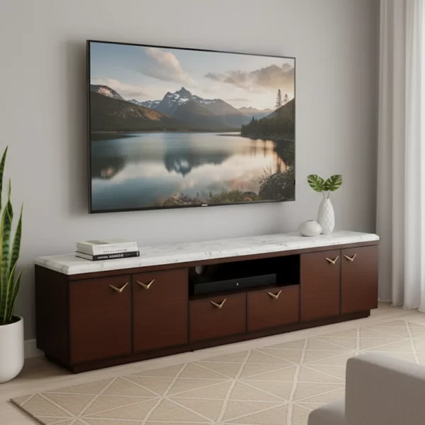 Mid-Century Modern Marble Top Media Console
