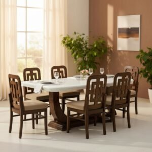 Walnut Finish 8-Piece Dining Set with Marble Top