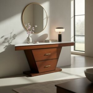 Tapered 2-Drawer Console Table with Marble Top