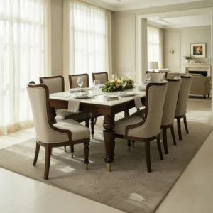 Luxury 8-Seater Wooden Dining Table Set with Upholstered Chairs