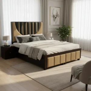 Contemporary Upholstered Bed with Sculpted Designer Headboard