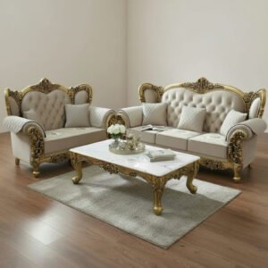 Royal Classic 5-Seater Luxury Sofa Set with Hand-Carved Gold Finish