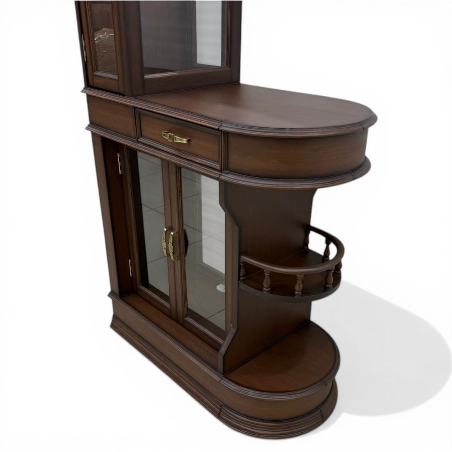 Mahogany Corner Home Bar with Glass Cabinetry - Image 3