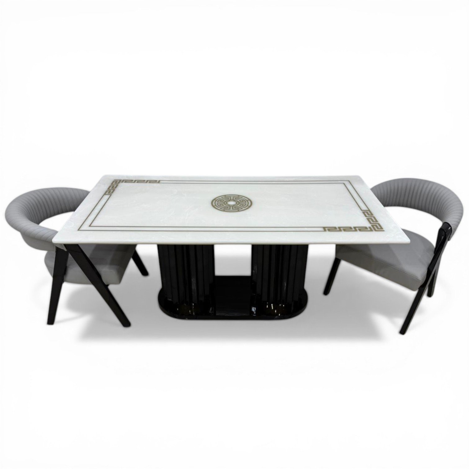 Neo-Classical Marble Dining Table with Chairs - Image 2
